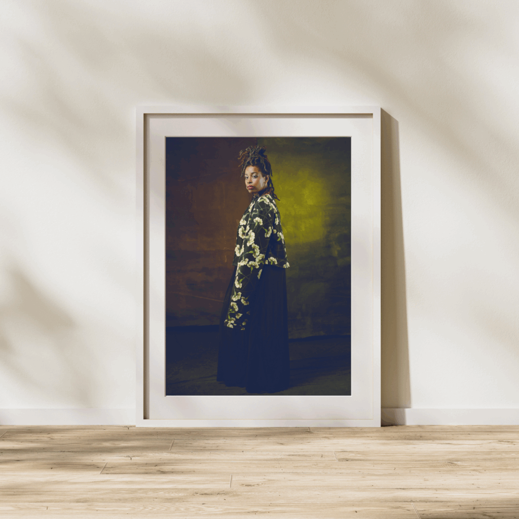 Framed fine art portrait displayed as wall art in a modern home, honoring resilience and personal story.