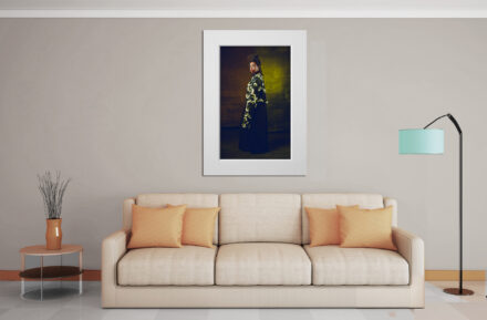 Framed fine art portrait displayed as wall art in a modern home, honoring resilience and personal story.